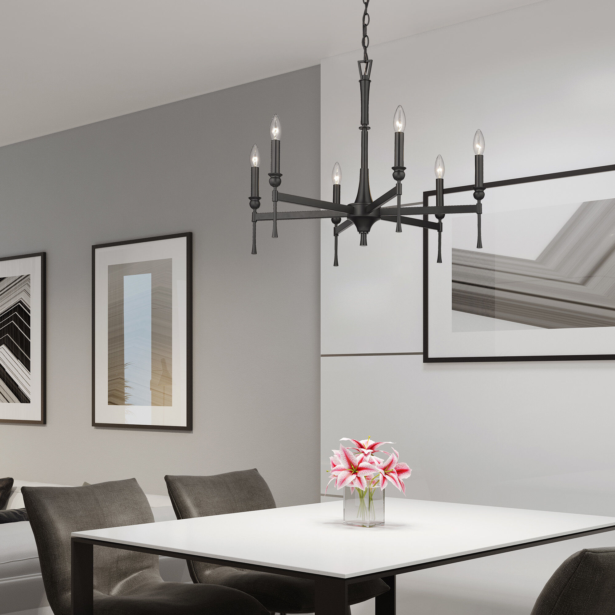 Golden Lighting 3509 6 BLK Landon 6 Light 26 inch Matte Black Chandelier Ceiling Light
